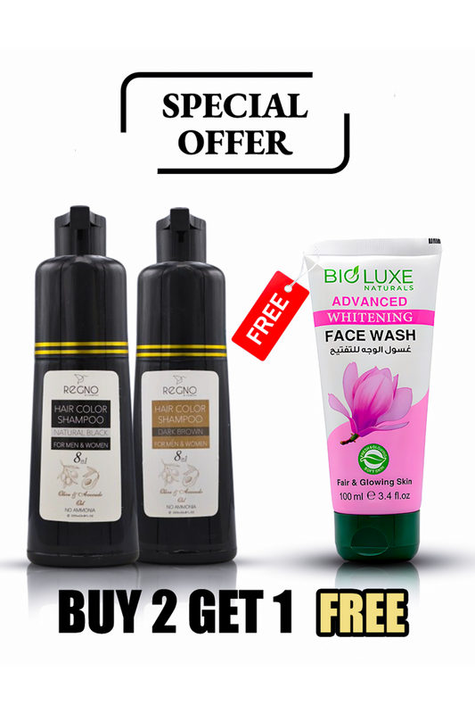 LIMITED OFFER BUY 2 REGNO HAIR COLOR SHAMPOO & GET BIO LUXE FACE WASH