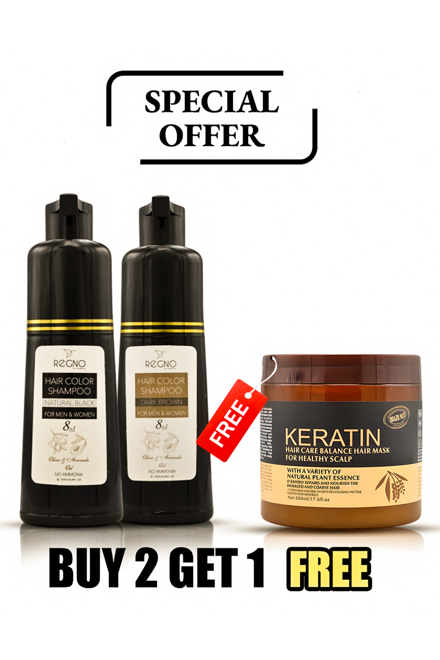 LIMITED OFFER BUY 2 REGNO HAIR COLOR SHAMPOO & GET KERATIN MASK FREE