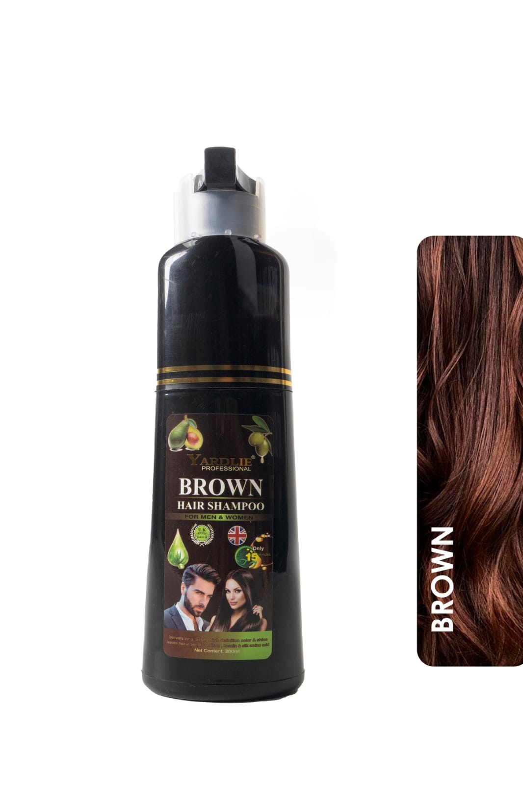 Hair Color Shampoo – Natural Black & Brown, No Ammonia, 8-in-1 Formula, Quick Dye | Yardlie (200ml)