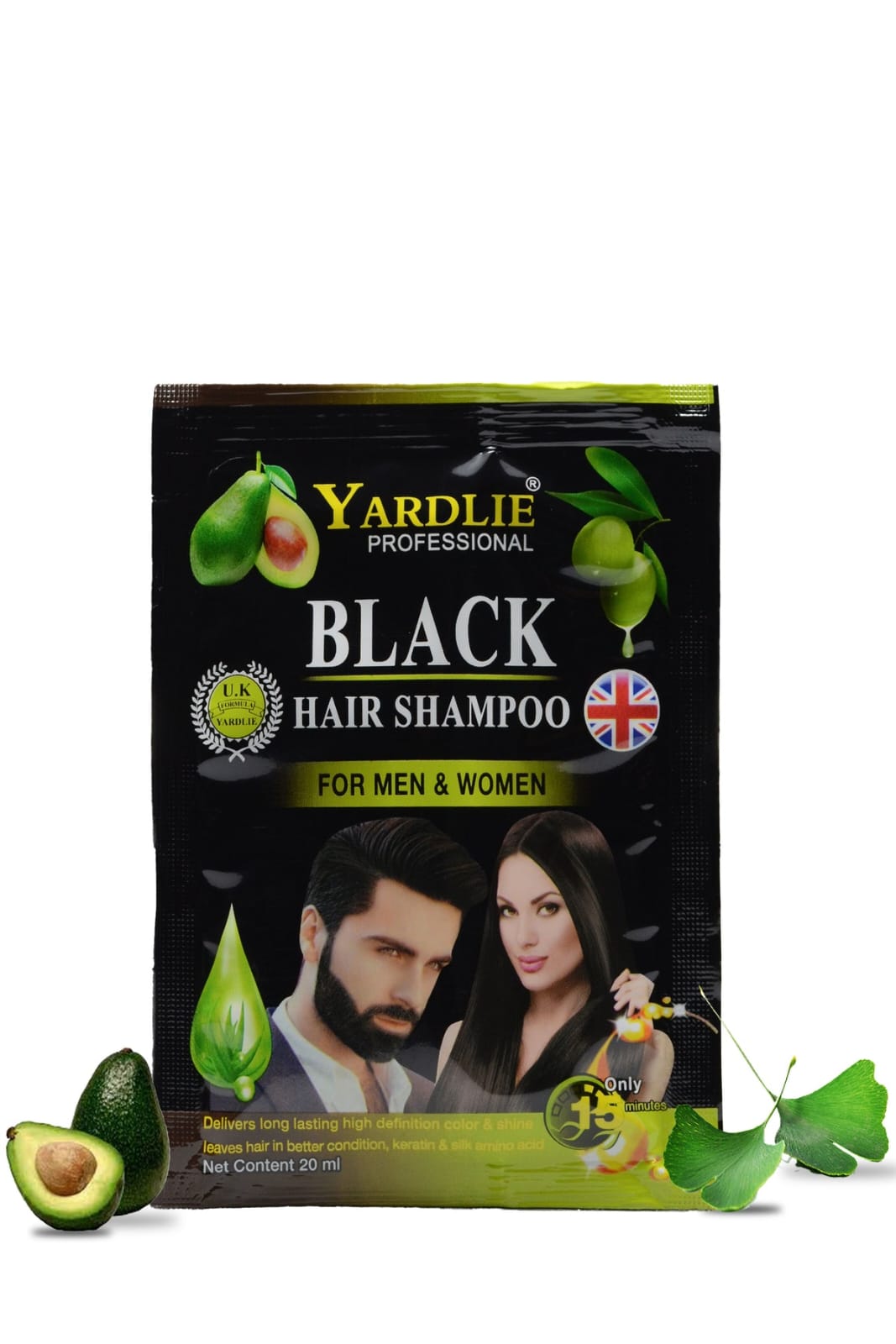 Natural Black Hair Color Shampoo UK Based Formula Sachet 20ML.